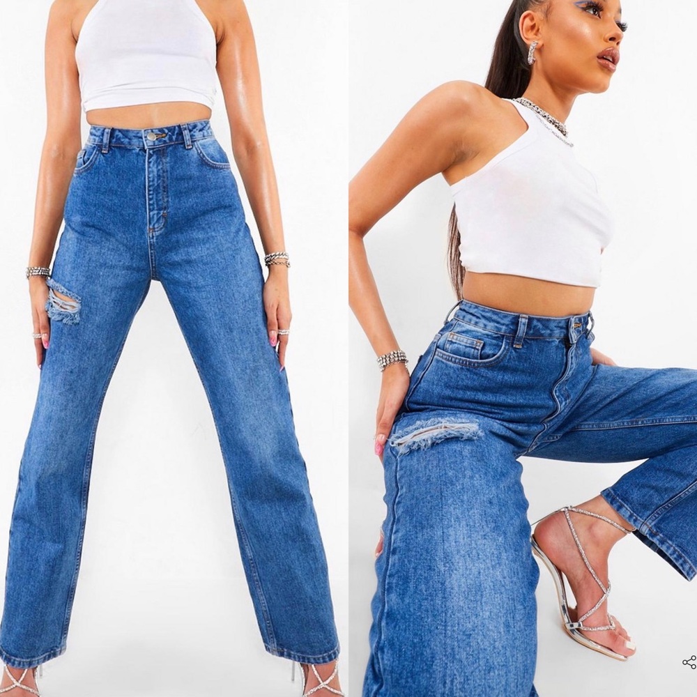 Thigh Rip Relaxed Straight Leg Jeans